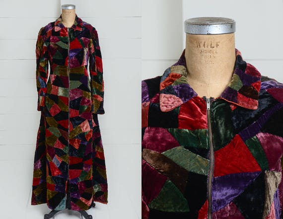 1920s Velvet Patchwork Quilt Coat Full Length Dust