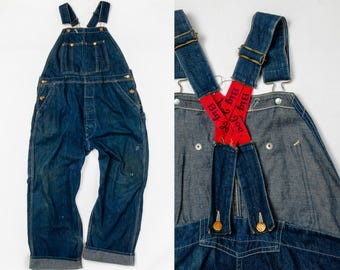 1940er Jahre Indigo Overalls Rail Chief Chore Low Back Dark Denim Overalls