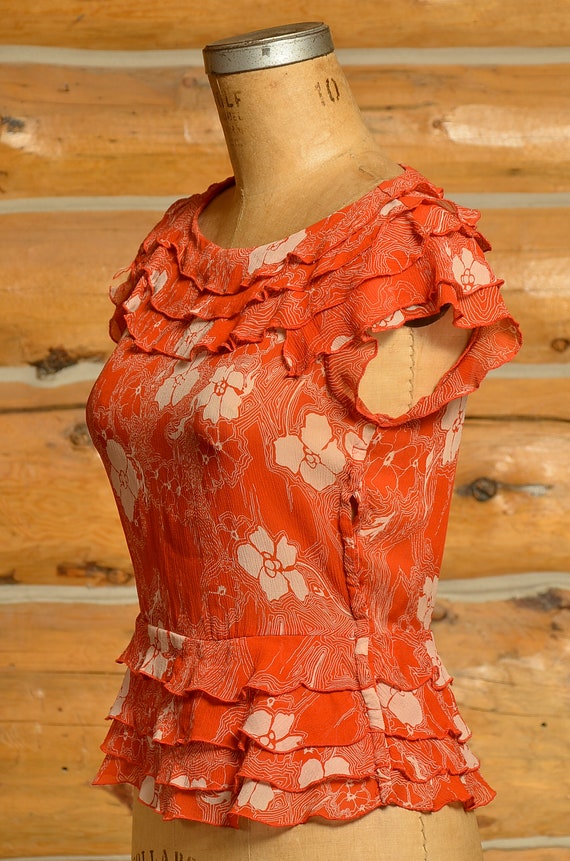 Vintage Silk Poppy Print Flapper Style Bohemian B… - image 3