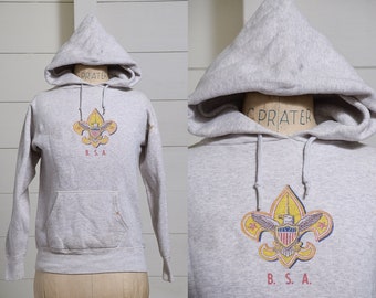 1950s Boy Scouts Of America Hoodie B.S.A. Fleur De Lis Grey Hooded Sweatshirt