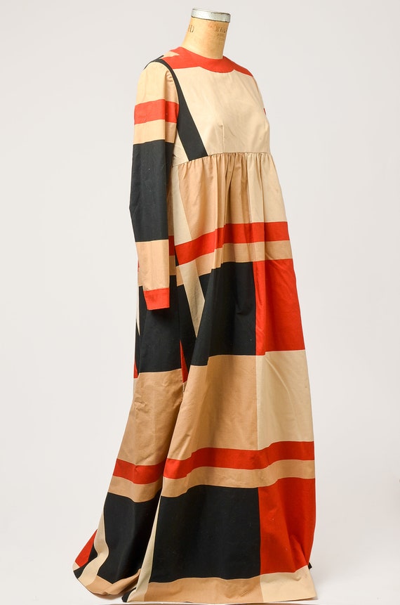 1970s Avant Garde Dress Geometric Cotton Full Len… - image 3