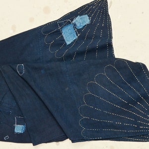 Antique Japanese Indigo Sashiko Furoshiki Large Hand Dyed Embroidered Textile 50 x 48