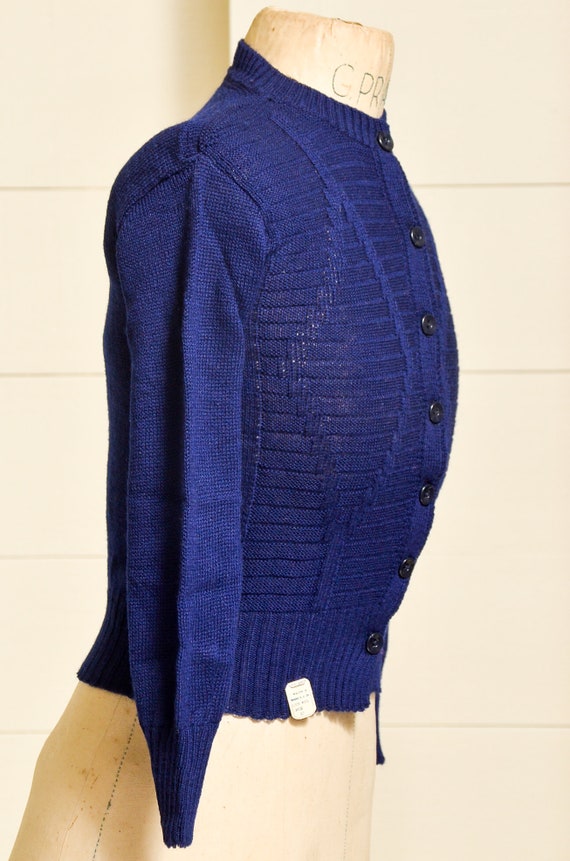 1950s Deadstock Cardigan Sweater Navy Blue Wool K… - image 2