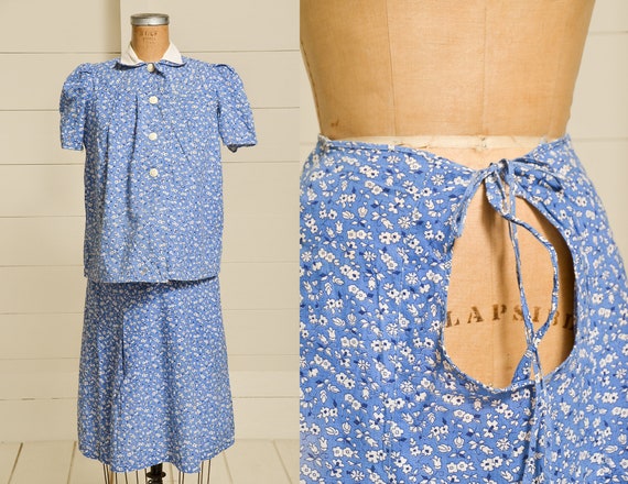 1930s Maternity Dress Two Piece Periwinkle Cotton
