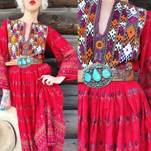 1960s Festival Kaftan Dress Afghanistan Hand Embroidered Folk Dress
