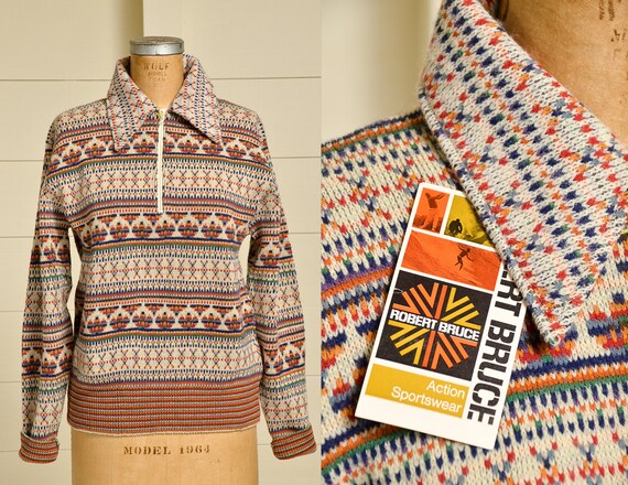 1970s Deadstock Ski Sweater Harvest Knit Novelty S