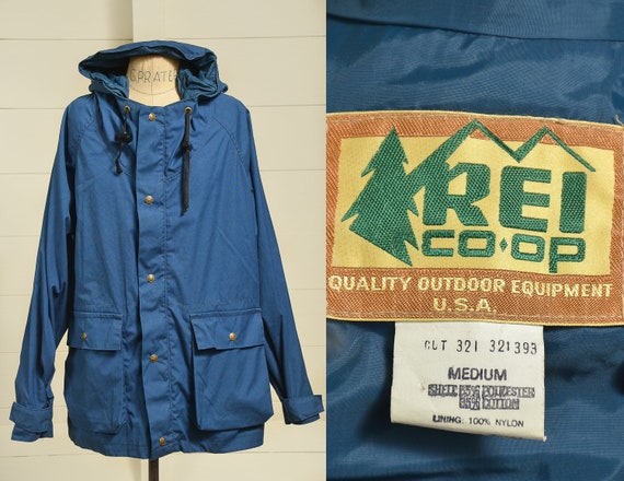 1980s REI Parka Royal Blue Anorak Hooded Mountain