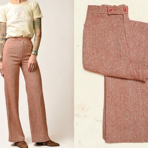 1970s Knit Pants High Waisted Red Wool Flared Glam 23 x 31