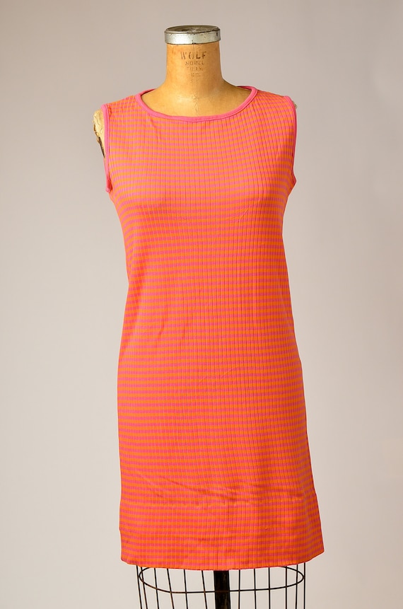 1960s Neon Stripe Dress Sherbet Pink and Orange M… - image 5