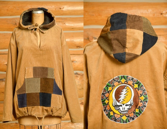 90s Grateful Dead Skull Patchwork Hippie Jacket B… - image 1