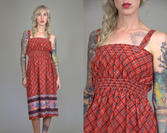 70s Prairie Dress Red Poppy Floral Empire Waist Co