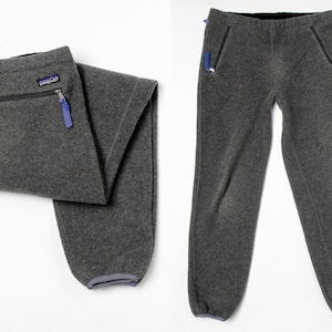 1980s Patagonia Fleece Pants Big Label Grey Deep Pile Lounge Pants Medium