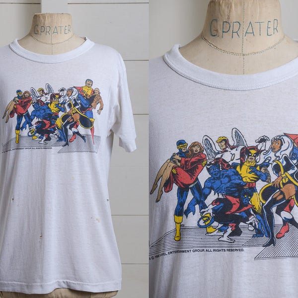 1987 Paper Thin Marvel Comics Super Hero Distressed T Shirt
