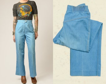 1970s High Waisted Light Blue Wide Leg Jeans 26 x 28.5