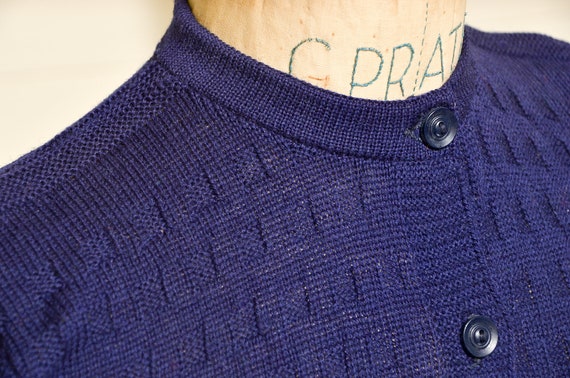 1950s Deadstock Cardigan Sweater Navy Blue Basket… - image 5