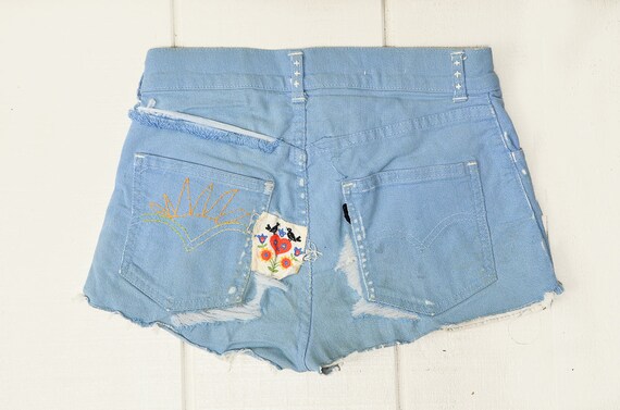 60s Embroidered Levis Hippie Distressed Patched Up