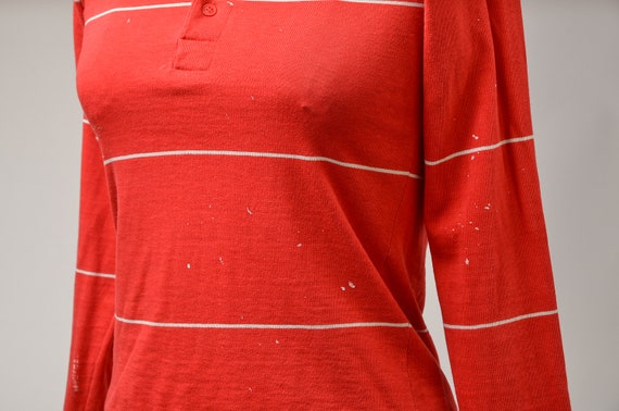 1970s Henley Shirt Red Stripe Long Sleeve Long Jo… - image 5