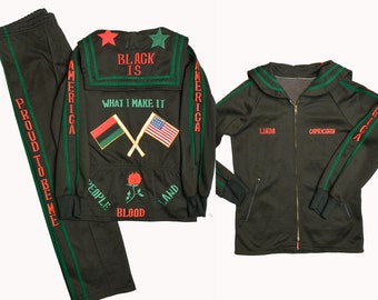 1970s Black Power Tracksuit Black is Blood Proud to Be Me Two Piece Track Set