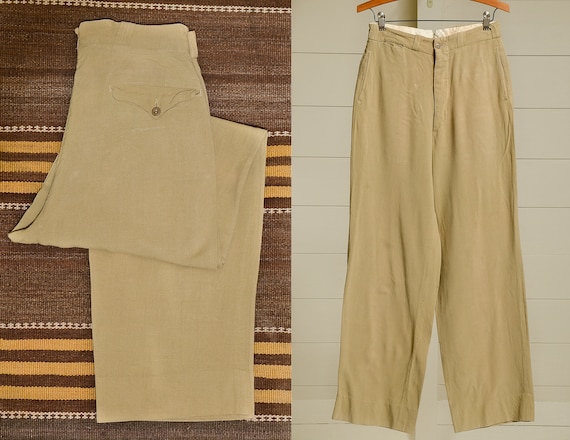 1940s Rayon Trousers High Waisted Gabardine Rayon