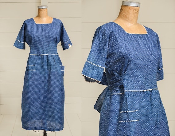 Antique Calico Dress 1880 Deadstock Indigo Blue Co