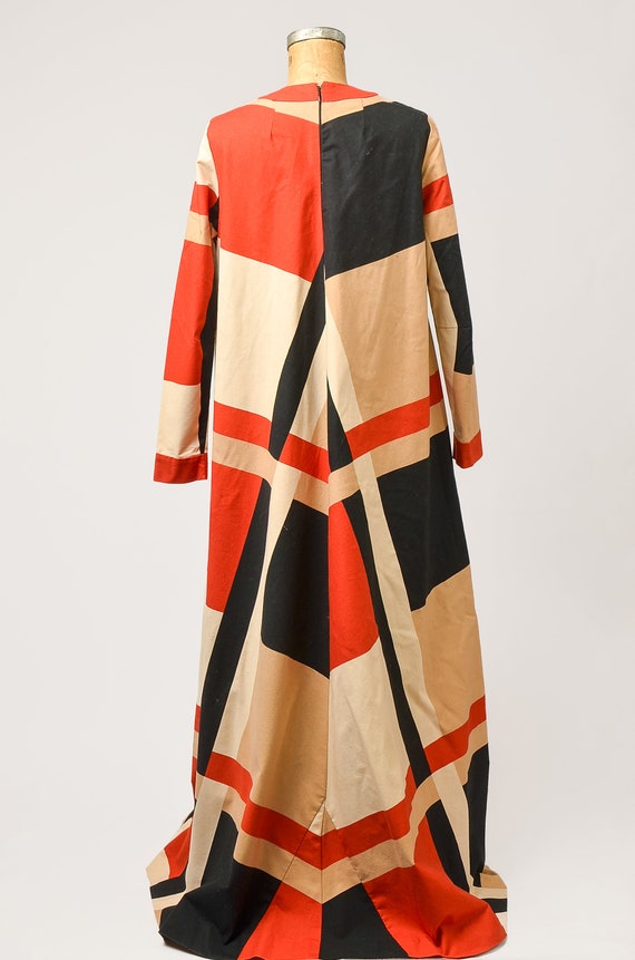 1970s Avant Garde Dress Geometric Cotton Full Len… - image 5