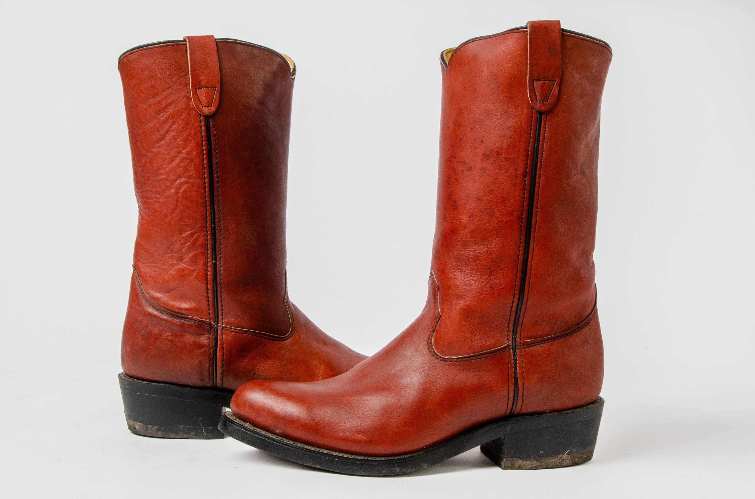 1970s Campus Leather Pull On Boots Rich Leather Roper Western Boot 11 Mens