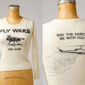 1970s Fly Wars Satire T Shirt Long Sleeve Babyrib T Shirt