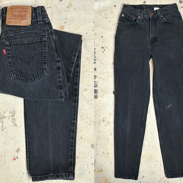 90s Levis High Waisted Black Denim Made in USA 512 Tapered Jeans 26 x 30