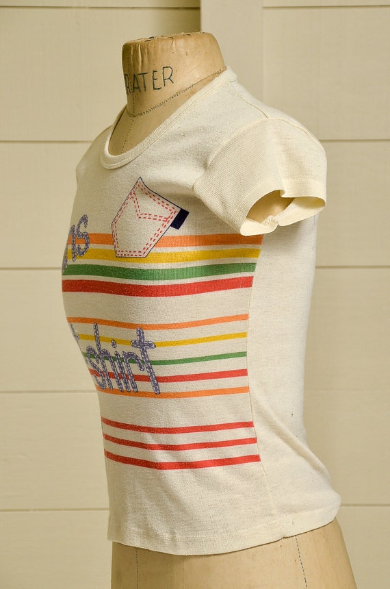 1970s Jeans T Shirt Novelty Striped Thin Graphic … - image 3