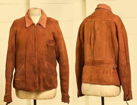 1930s Pleated Back Sportwear Jacket Rough Out Leat