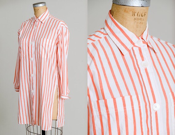 90s Modern Striped Long Button Down Striped Dress Shirt | Etsy