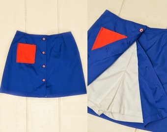 1960s Skort Red & Blue Button Down Sailor Style Deadstock Shorts Skirt W 27