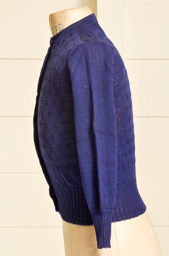 1950s Deadstock Cardigan Sweater Navy Blue Basket… - image 3