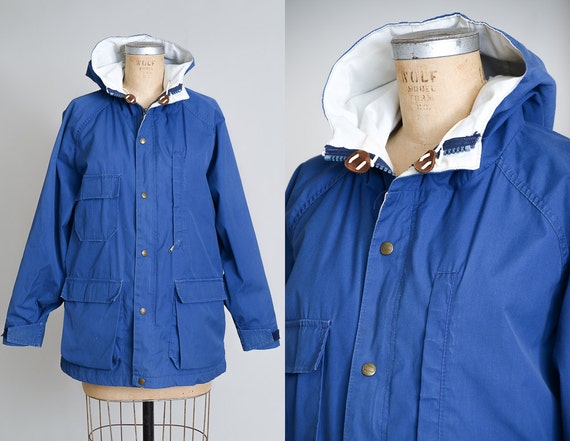 80s Woolrich Parka Blue Hooded Mountaineer Anorak… - image 1