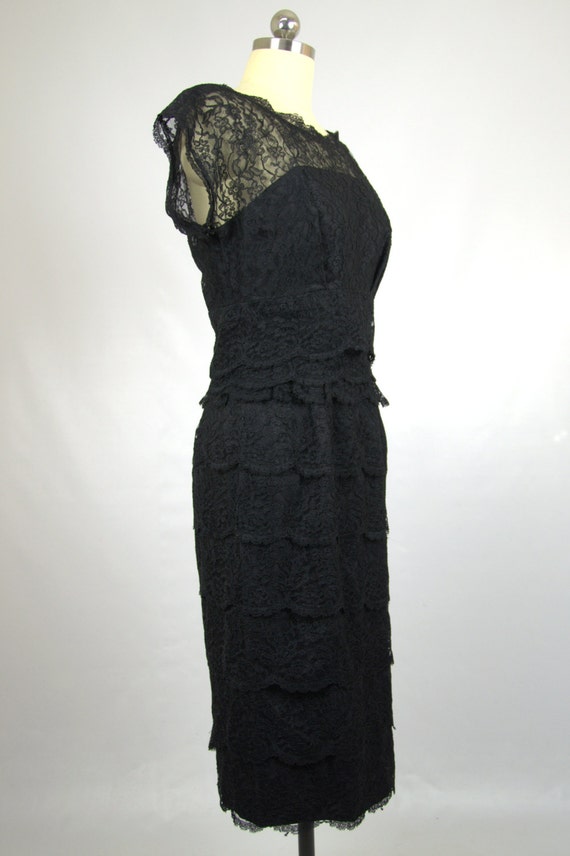 1950s Black Lace Cocktail Dress Empire Waist Shea… - image 3