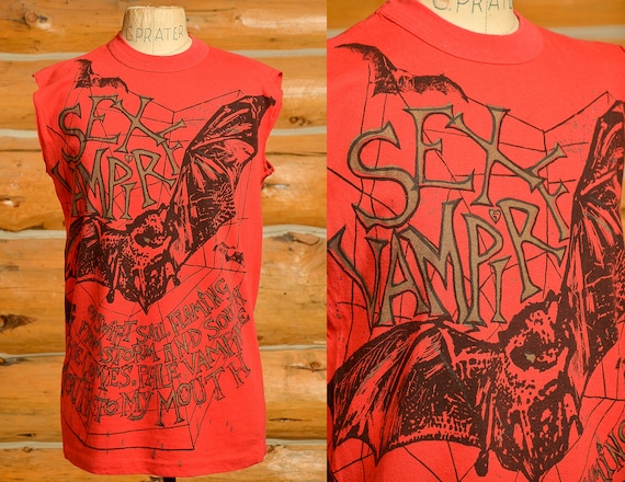 1980s Punk T Shirt Sex Vampire Cut Off Punk Tee - image 1