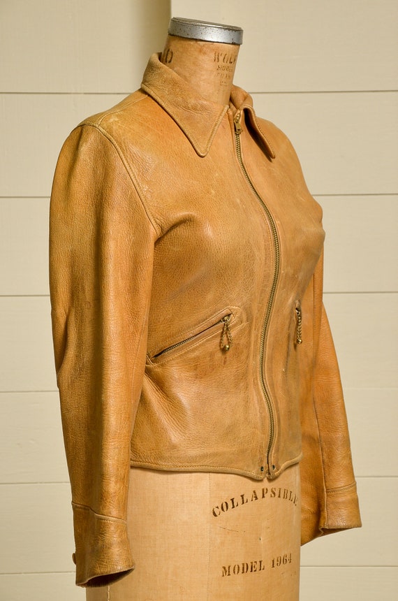 1930s Thurlows Leather Jacket Grommet Zipper Pleated … Gem