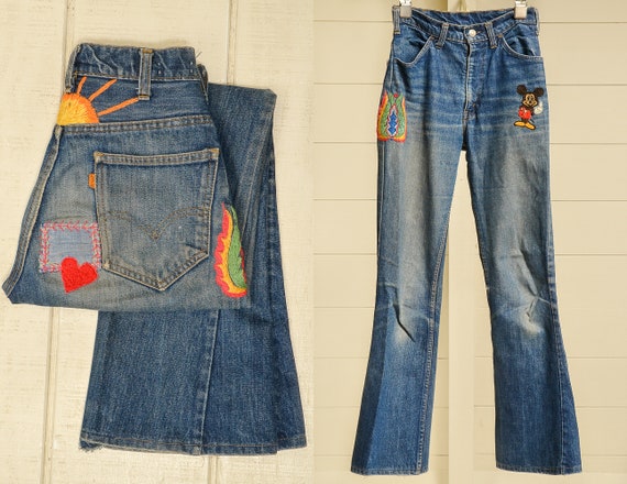 1960s Levis Embroidered Orange Tag 646 Field Hippi