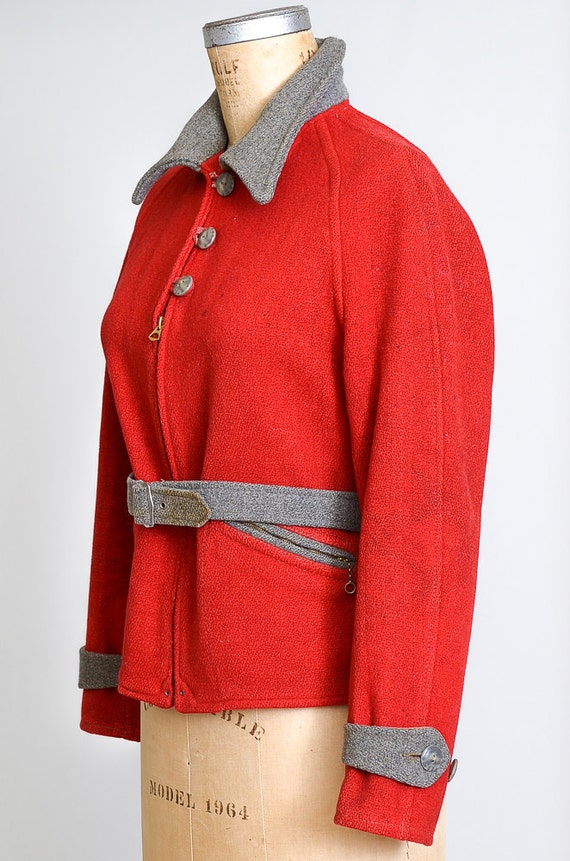 1930s Princeton School Jacket Crimson Wool Gromme… - image 3