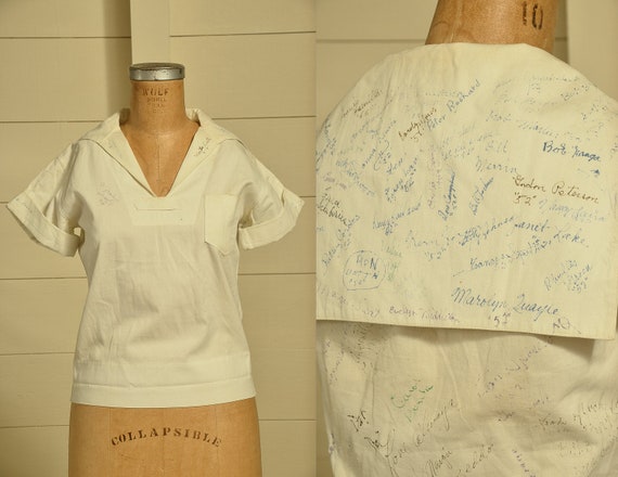 1950s Hand Drawn Memorial Shirt Sailor Style White