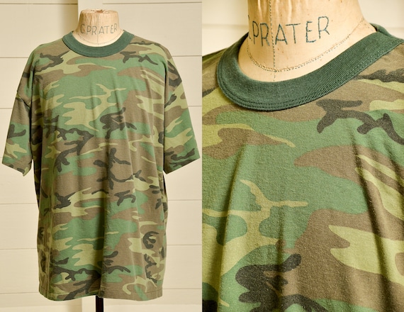 80s Camo Tee Distressed Army Green Camouflage T Sh