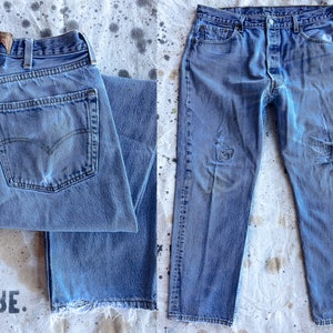 1980s Levis 501 Button Fly Made in USA Distressed Blue Denim Jeans 36 x 29
