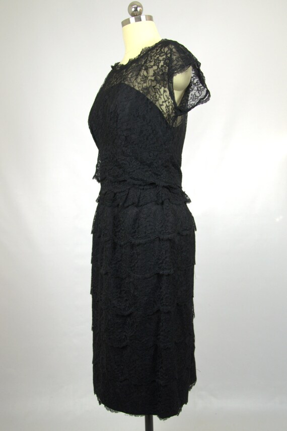 1950s Black Lace Cocktail Dress Empire Waist Shea… - image 2