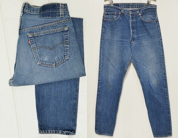 1980s Levis 501 Made in USA Tapered Leg High Wais… - image 1