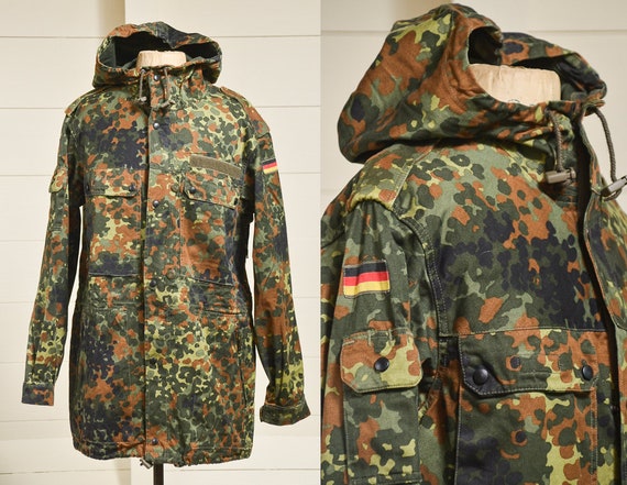 Vintage Hooded German Camouflage Cotton Military F