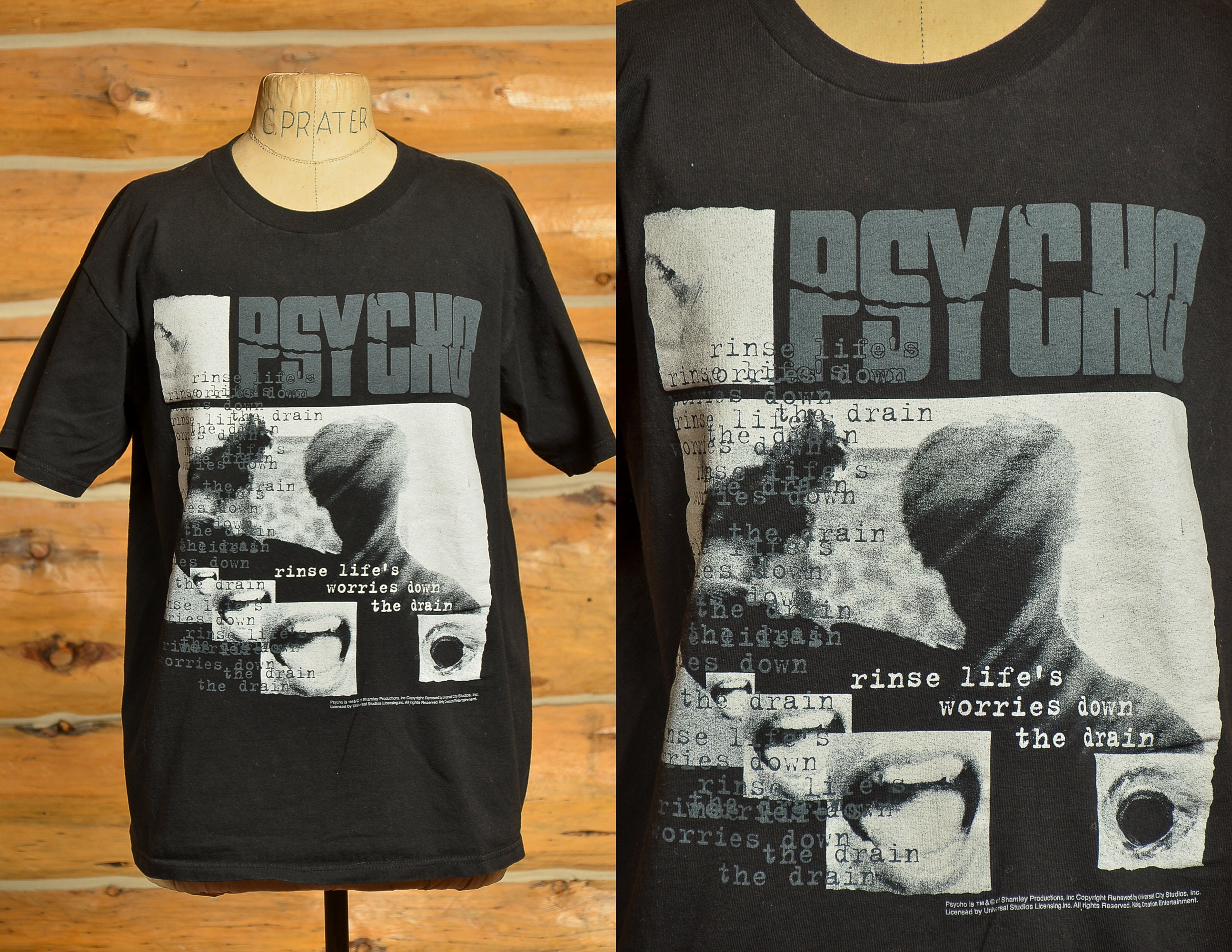 Vintage Psycho Movie Promo Horror Movie Black Cotton T Shirt Vintage Psycho Movie Promo Horror Movie Black Cotton T Shirt