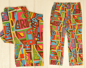 1960s Robert Bruce Grubb Pants Pop Art Print All Over Print Hippie 35 x 29