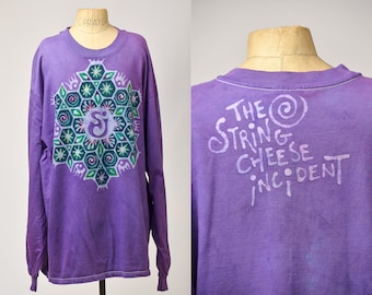 Vintage Rainbow Fractal SCI String Cheese Incident Long Sleeve Purple Cotton T Shirt