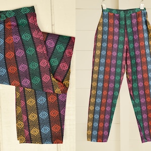 1960s Rainbow Woven High Waisted Tapered Cigarette Pants 23 x 24 image 1