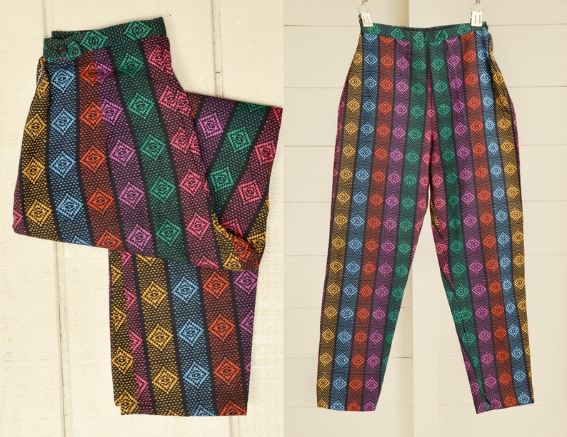 1960s Rainbow Woven High Waisted Tapered Cigarette Pants 23 x 24 image 1